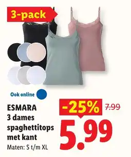 Lidl Esmara 3 dames spaghettitops met kant aanbieding