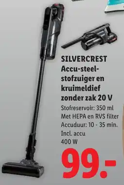 Lidl Silvercrest accu-steel- stofzuiger en kruimeldief zonder zak 20 v aanbieding