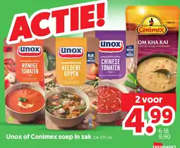 Dekamarkt Unox of Conimex soep in zak aanbieding