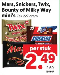 Dekamarkt Mars, Snickers, Twix, Bounty of Milky Way mini's aanbieding