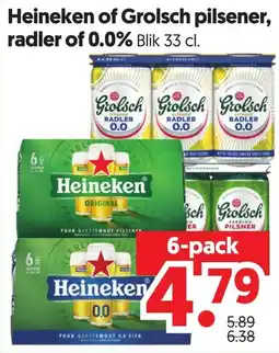 Dekamarkt Heineken of Grolsch pilsener, radler of 0.0% aanbieding