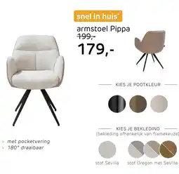 Henders & Hazel Pippa, Armstoel + pocket - 180 graden draaibaar - crème frame - knock down - sevilla aanbieding