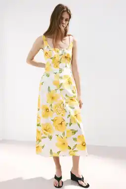 Wehkamp Mango gebloemde midi jurk - geel aanbieding