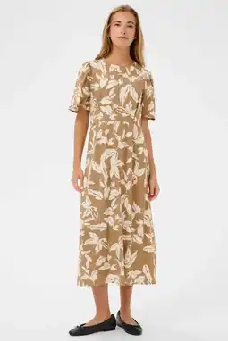 Wehkamp Kaffe a-lijn jurk met bloemenprint beige aanbieding