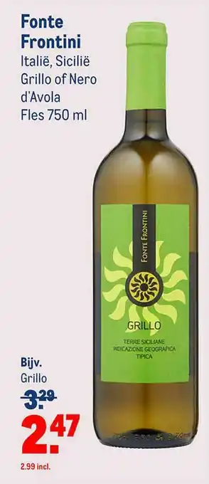 Makro Fonte Frontini Italië, Sicilië Grillo Of Nero D'Avola aanbieding