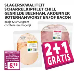 Coop Slagerskwaliteit scharrelkipfilet chili, gegrilde beenham, ardenner boterhamworst en/of bacon aanbieding