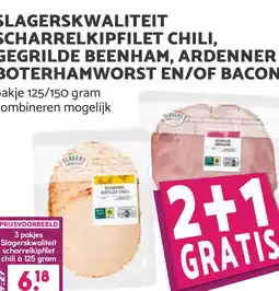 Boon`s Markt Slagerskwaliteit scharrelkipfilet chili, gegrilde beenham, ardenner boterhamworst en/of bacon aanbieding