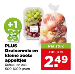 PLUS Druivenmix en kleine zoete appeltjes aanbieding