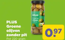 PLUS Groene olijven zonder pit aanbieding
