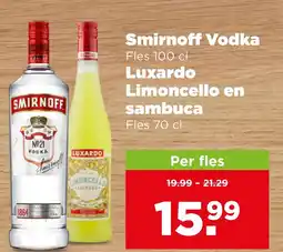 PLUS Smirnoff Vodka, Luxardo Limoncello en sambuca aanbieding