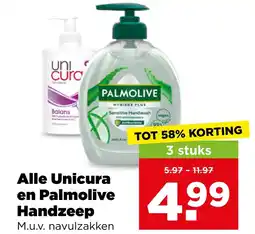 PLUS Alle Unicura en Palmolive Handzeep aanbieding