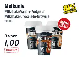 Budget Food Melkunie Milkshake Vanille-Fudge of Milkshake Chocolade-Brownie aanbieding