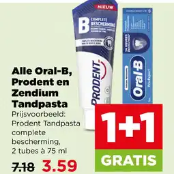PLUS Alle Oral-B, Prodent en Zendium Tandpasta aanbieding