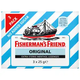 PLUS Fisherman's Friends Original Extra Sterk suikervrij 3 pack aanbieding