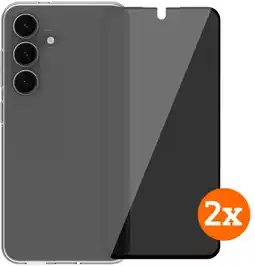 Coolblue BlueBuilt Back Cover Samsung Galaxy S25 Transparant + Privacy Filter Screenprotector Duo Pack aanbieding