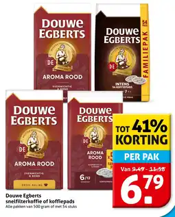 Hoogvliet Douwe Egberts snelfilterkoffie of koffiepads aanbieding