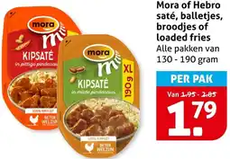 Hoogvliet Mora of Hebro saté, balletjes, broodjes of loaded fries aanbieding