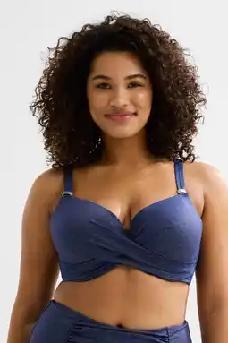 Wehkamp BEACHWAVE Curve voorgevormde beugel bikinitop met lurex donkerblauw aanbieding