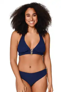 Wehkamp LingaDore voorgevormde halter bikini set met textuur donkerblauw aanbieding