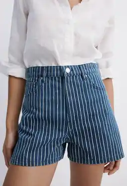 Wehkamp Mango straight leg denim short met krijtstreep - donkerblauw aanbieding