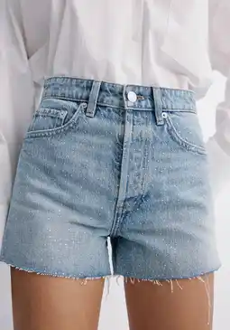 Wehkamp Mango slim fit regular waist denim short met glitters - lichtblauw aanbieding
