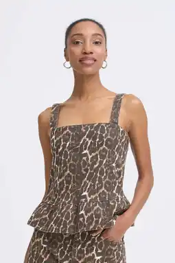 Wehkamp ICHI peplum top met panterprint bruin aanbieding