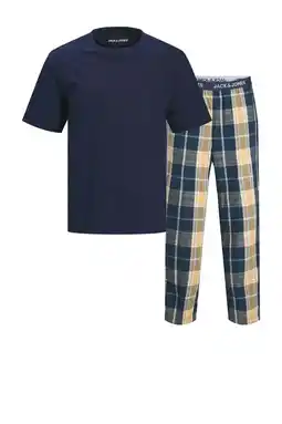 Wehkamp JACK & JONES pyjama JACLUCA donkerblauw/geel aanbieding