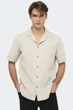 Wehkamp ONLY & SONS relaxed casual seersucker overhemd beige aanbieding
