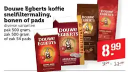 Coop Douwe Egberts koffie snelfiltermaling, bonen of pads aanbieding