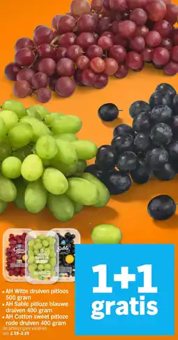 Albert Heijn AH Witte druiven pitloos, Sable pitloze blauwe druiven, AH Cotton sweet pitloze rode druiven aanbieding