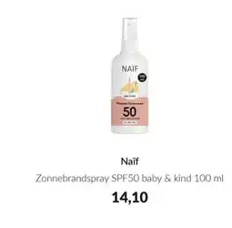 Babypark Naïf Zonnebrandspray SPF50 baby & kind 100 ml aanbieding