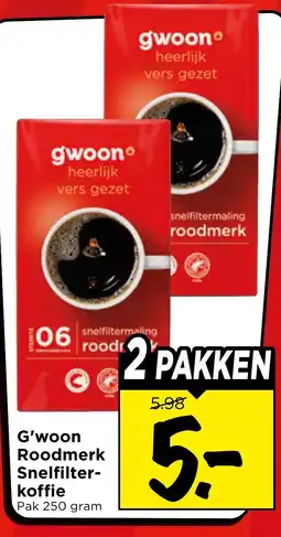 Vomar Voordeelmarkt G'woon Roodmerk Snelfilter-koffie aanbieding