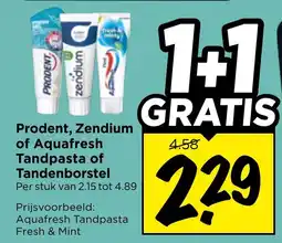 Vomar Voordeelmarkt Prodent, Zendium of Aquafresh Tandpasta of Tandenborstel aanbieding