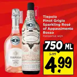 Vomar Voordeelmarkt Tiepolo Pinot Grigio Sparkling Rosé of Appassimento Rosso aanbieding