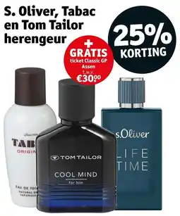 Kruidvat S.Oliver, Tabac en Tom Tailor herengeur aanbieding