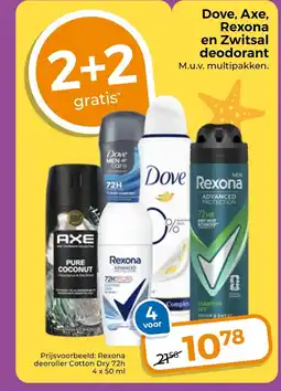 Trekpleister Dove, axe, rexona en zwitsal deodorant aanbieding