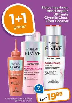 Trekpleister Elvive haarkuur, bond repair, ultimate glycolic gloss, fiber booster aanbieding