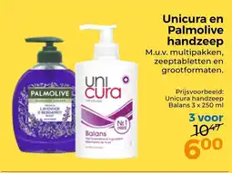 Trekpleister Unicura en palmolive handzeep aanbieding