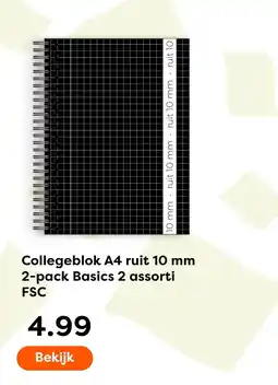 The Read Shop Collegeblok A4 ruit 10 mm 2-pack Basics 2 assorti FSC aanbieding