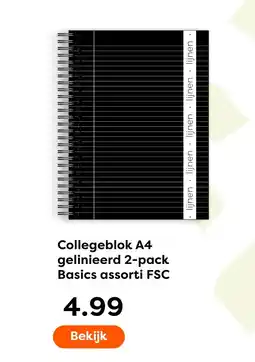 The Read Shop Collegeblok A4 gelinieerd 2-pack Basics assorti FSC aanbieding