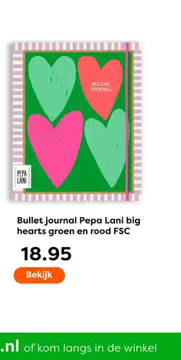 The Read Shop Bullet journal Pepa Lani big hearts groen en rood FSC aanbieding