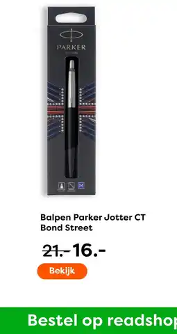 The Read Shop Balpen Parker Jotter CT Bond Street aanbieding