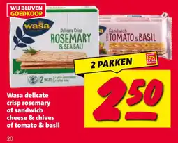 Nettorama Wasa delicate crisp rosemary of sandwich cheese & chives of tomato & basil aanbieding