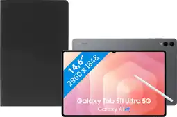 Coolblue Samsung Galaxy Tab S11 Ultra 14,6 inch 1TB Wifi + 5G Grijs + BlueBuilt Book Case Zwart aanbieding