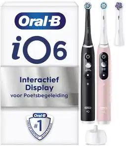 Bol.com Oral-B iO 6 Elektrische Tandenborstel Duo - Zwart en Roze - Ontworpen Door Braun aanbieding