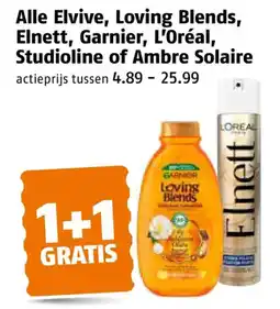 Poiesz Alle Elvive, Loving Blends, Elnett, Garnier, L'Oréal, Studioline of Ambre Solaire aanbieding