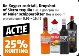 Poiesz De Kuyper cocktail, Dropshot of Sierra tequila of Muier schipperbitter aanbieding