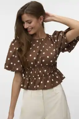 Wehkamp VERO MODA top met stippen donkerbruin aanbieding