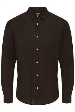 Wehkamp ONLY & SONS slim casual overhemd met linnen bruin aanbieding