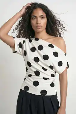 Wehkamp HYPEDROP one shoulder top met stippen ecru aanbieding